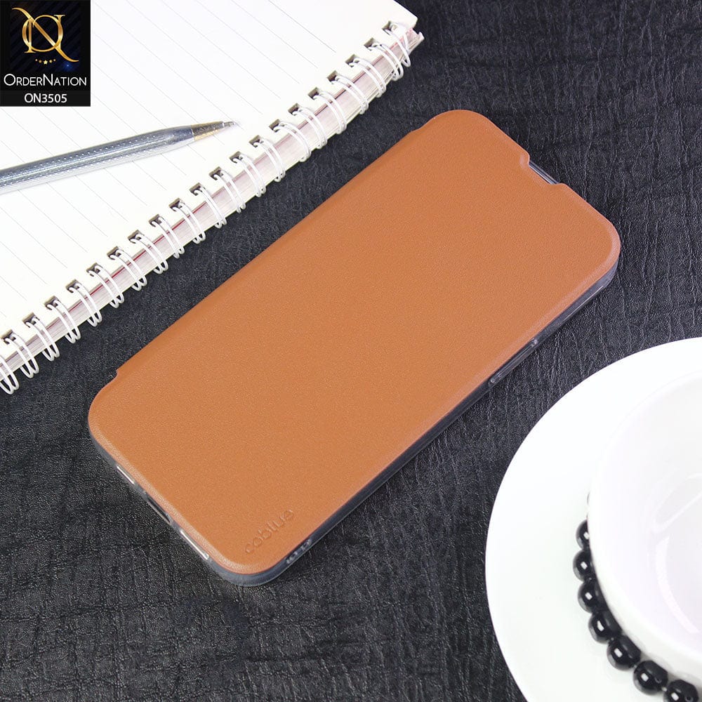 iPhone 12 Pro Max Cover - Brown - Coblue Leather Flip Book Card Holder Soft Silicon Case