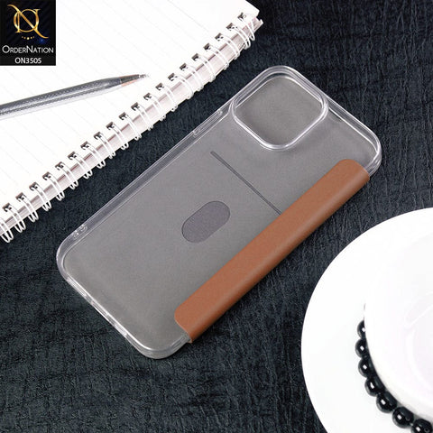 iPhone 12 Pro Max Cover - Brown - Coblue Leather Flip Book Card Holder Soft Silicon Case