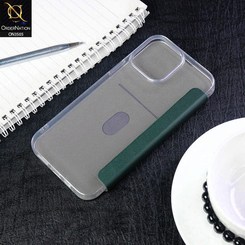 iPhone 13 Pro Max Cover - Green - Coblue Leather Flip Book Card Holder Soft Silicon Case