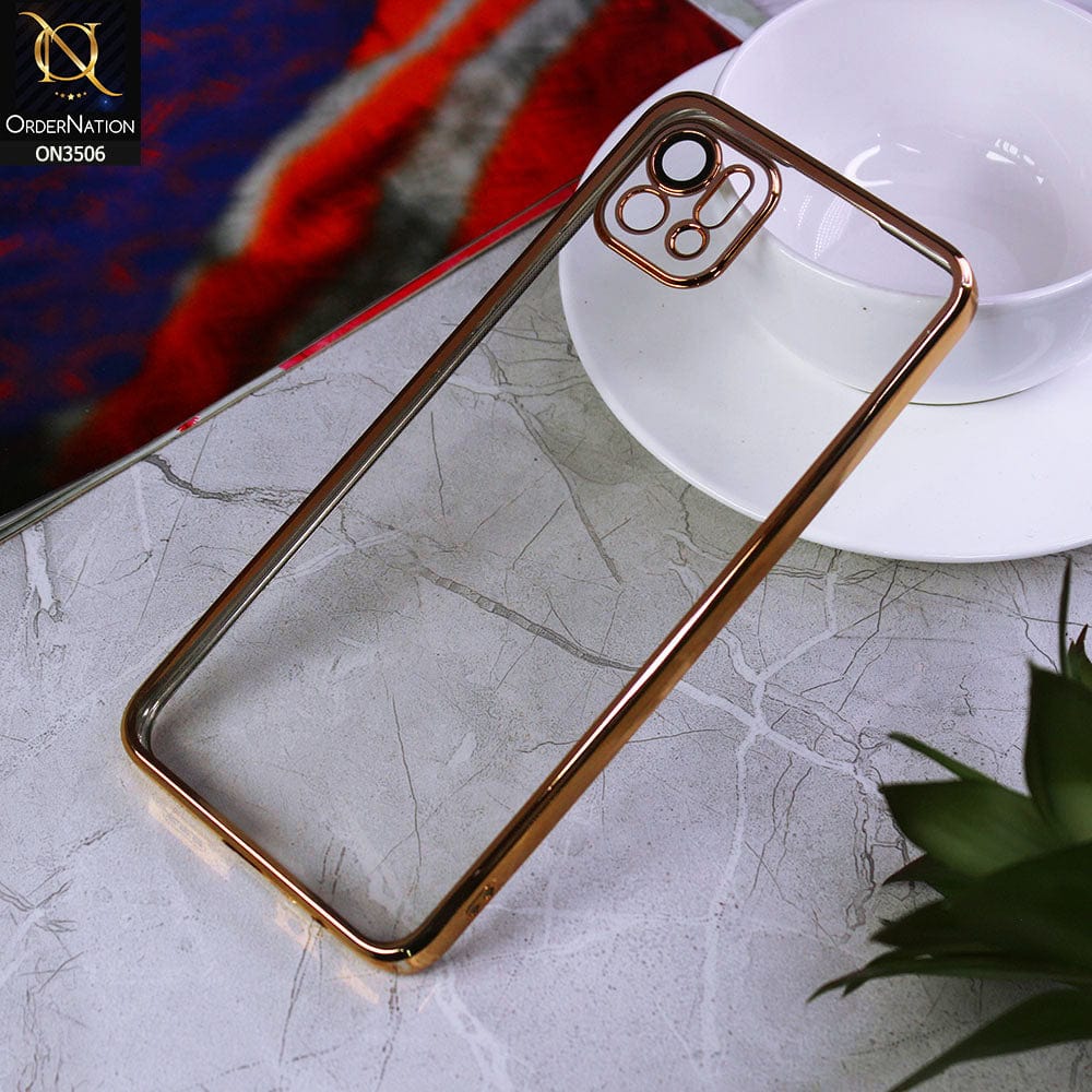 Oppo A16e Cover - Golden - Electroplated Shiny Borders Soft Silicone Camera Protection Clear Case