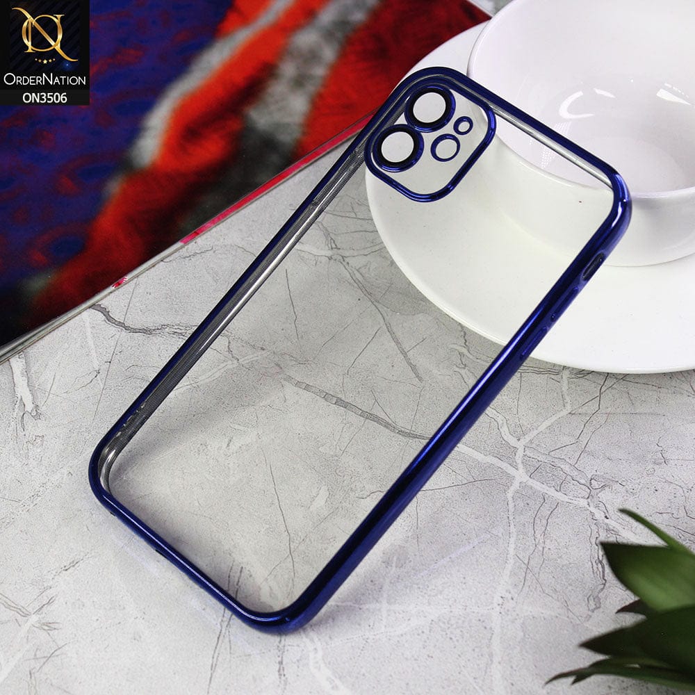 iPhone 11 Cover - Blue - Electroplated Shiny Borders Soft Silicone Camera Protection Clear Case