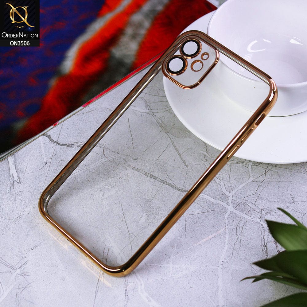 iPhone 11 Cover - Golden - Electroplated Shiny Borders Soft Silicone Camera Protection Clear Case