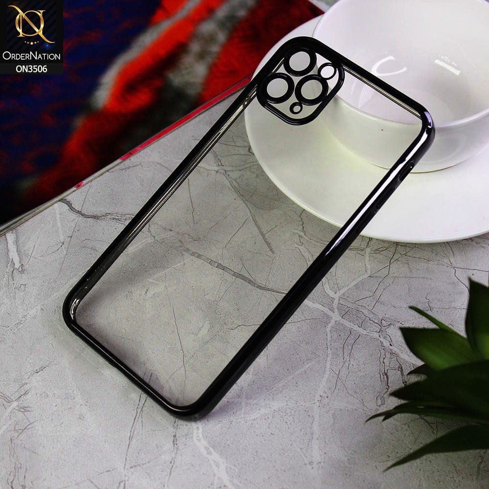 iPhone 11 Pro Max Cover - Black - Electroplated Shiny Borders Soft Silicone Camera Protection Clear Case