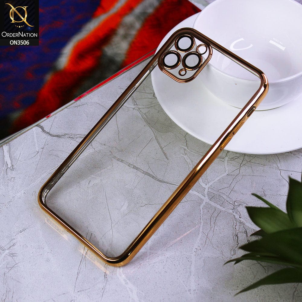 iPhone 11 Pro Max Cover - Golden - Electroplated Shiny Borders Soft Silicone Camera Protection Clear Case