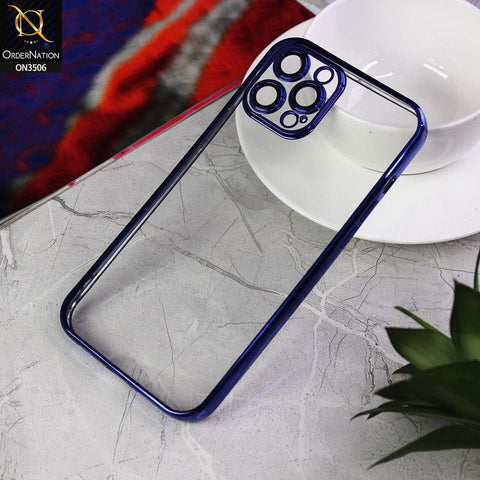 iPhone 12 Pro Max Cover - Blue - Electroplated Shiny Borders Soft Silicone Camera Protection Clear Case