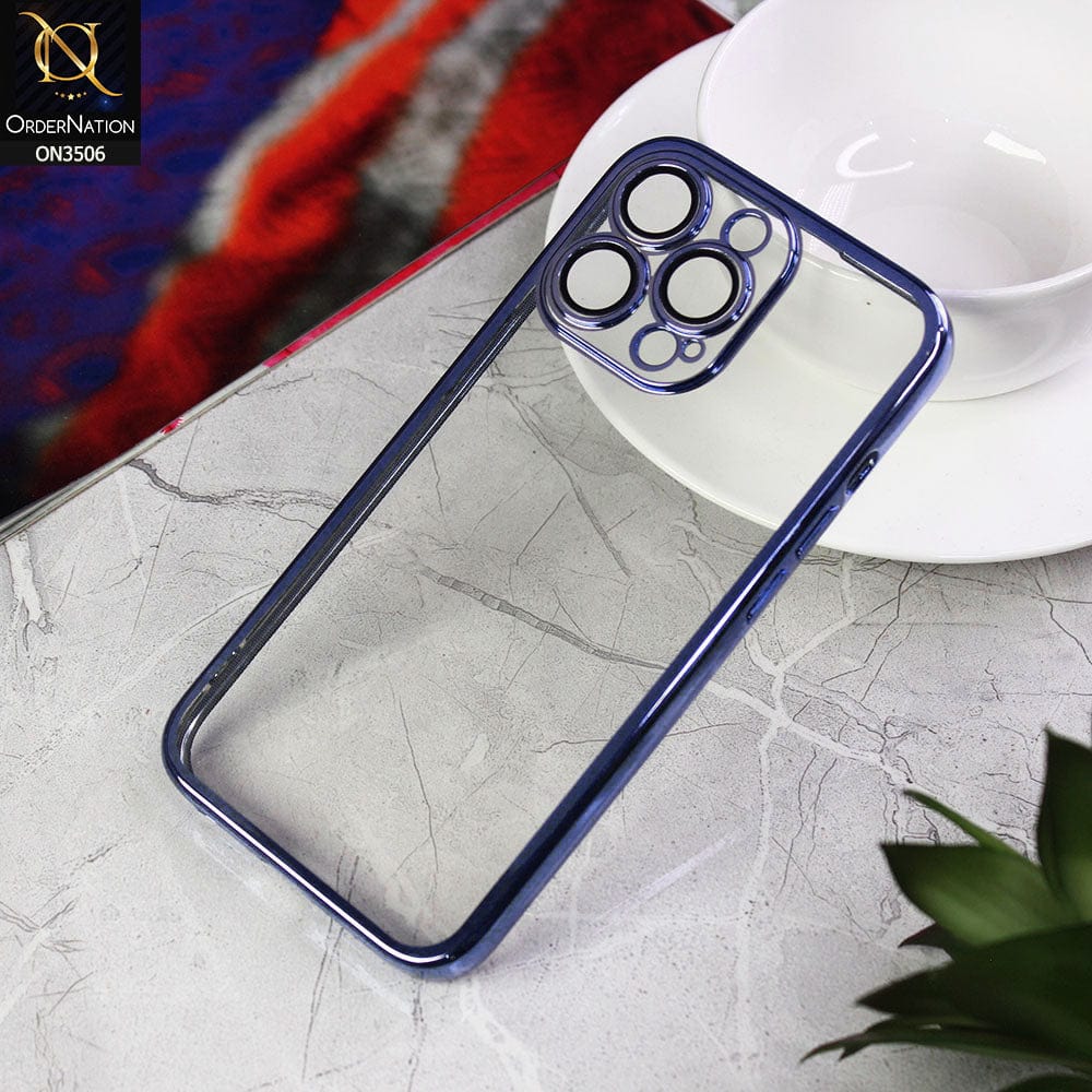 iPhone 13 Pro Cover - Blue - Electroplated Shiny Borders Soft Silicone Camera Protection Clear Case