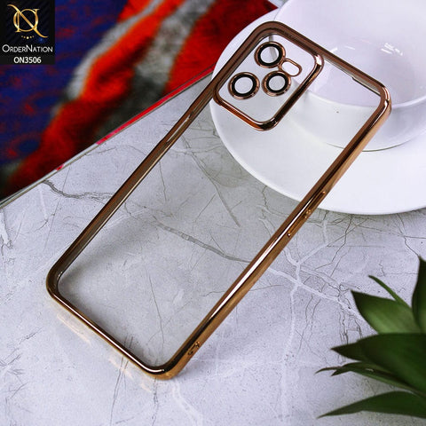 Realme C35 Cover - Golden - Electroplated Shiny Borders Soft Silicone Camera Protection Clear Case