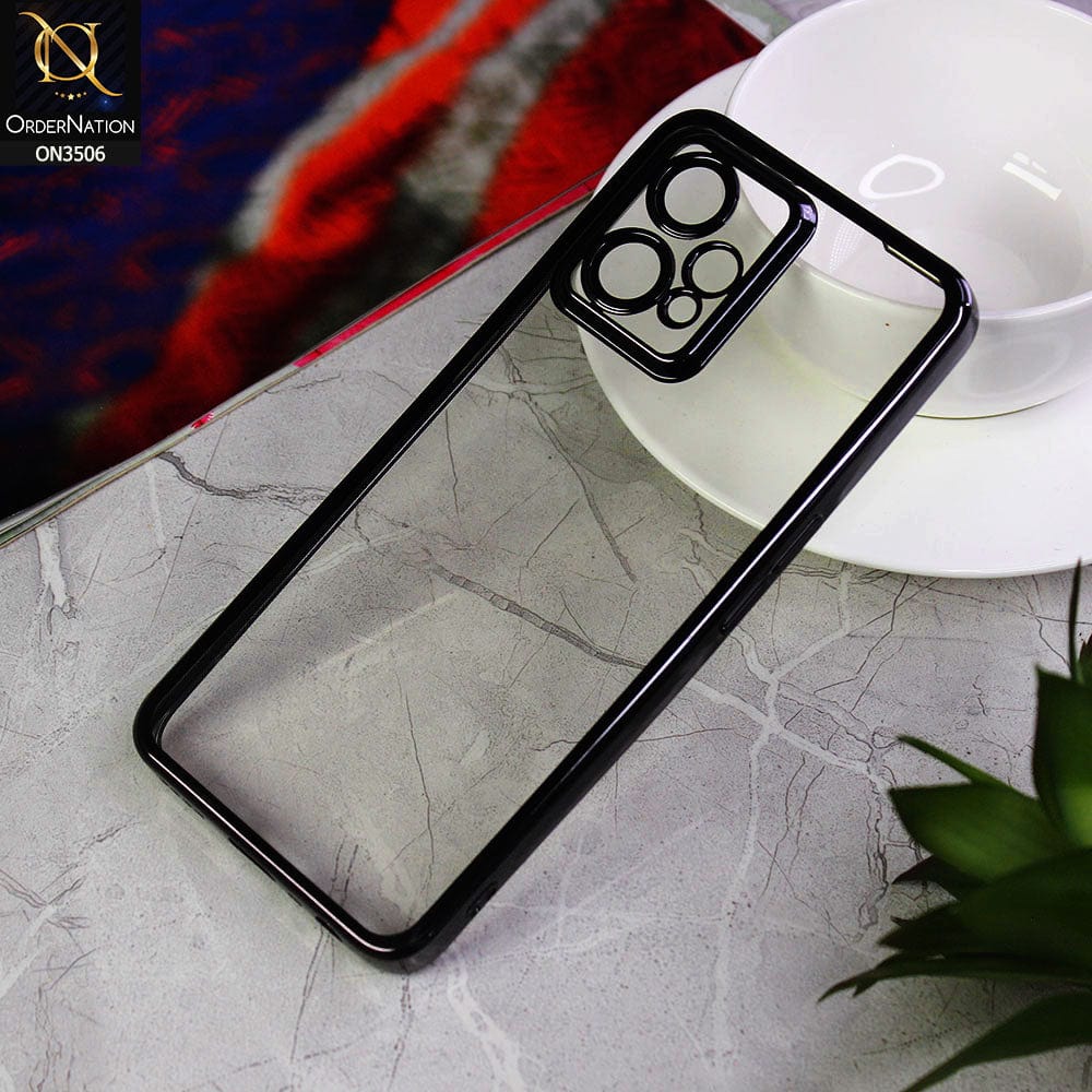 Realme 9 4G  Cover - Black - Electroplated Shiny Borders Soft Silicone Camera Protection Clear Case