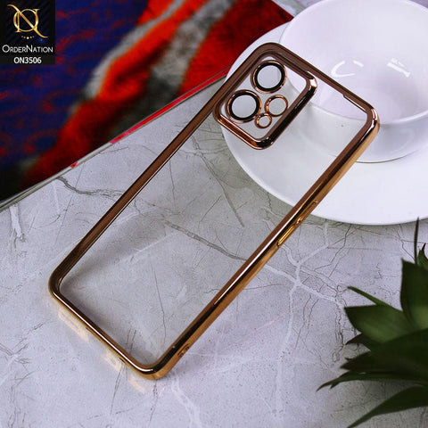 Realme 9 4G Cover - Golden - Electroplated Shiny Borders Soft Silicone Camera Protection Clear Case