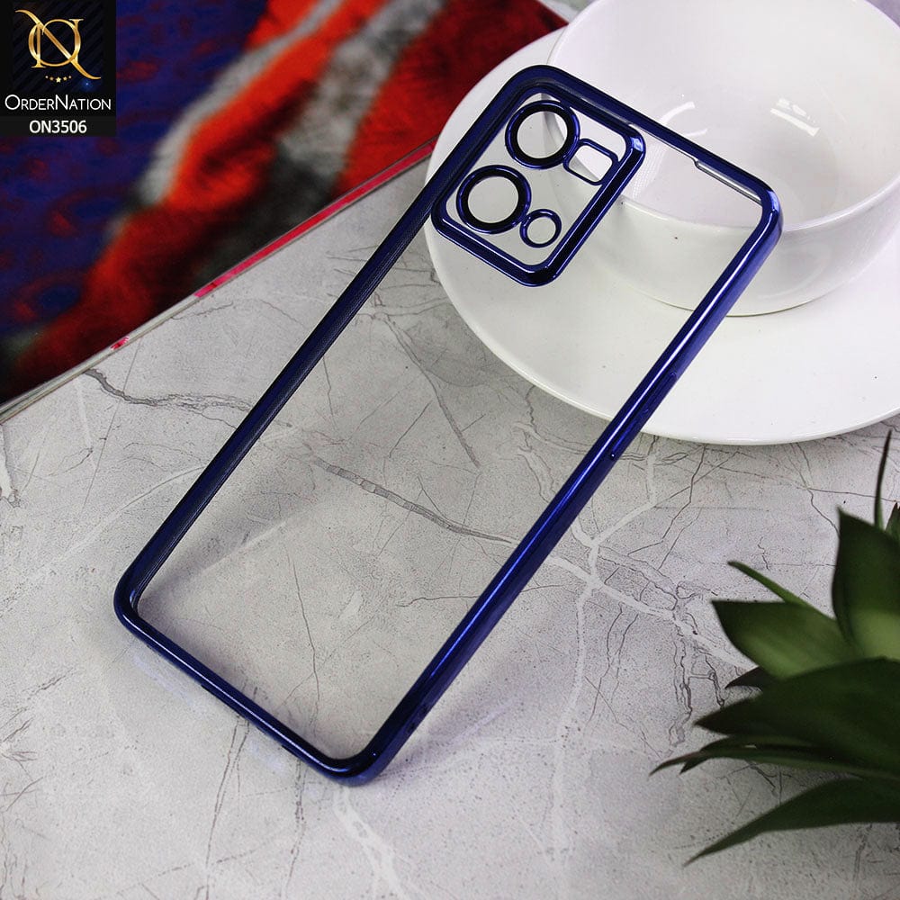 Oppo Reno 7 4G Cover - Blue - Electroplated Shiny Borders Soft Silicone Camera Protection Clear Case