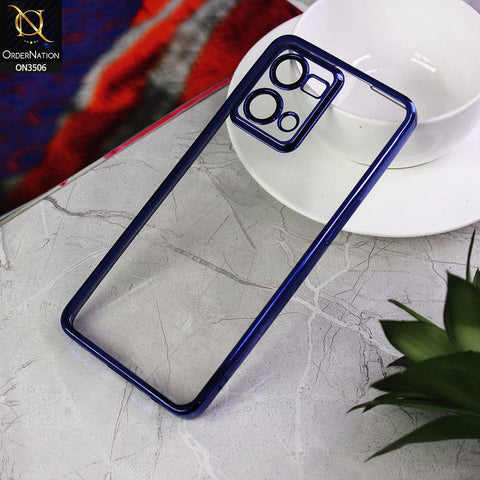 Oppo Reno 7 4G Cover - Blue - Electroplated Shiny Borders Soft Silicone Camera Protection Clear Case