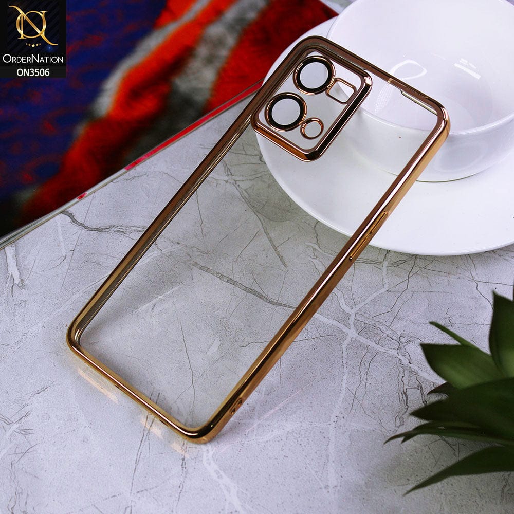 Oppo F21 Pro 4G Cover - Golden - Electroplated Shiny Borders Soft Silicone Camera Protection Clear Case