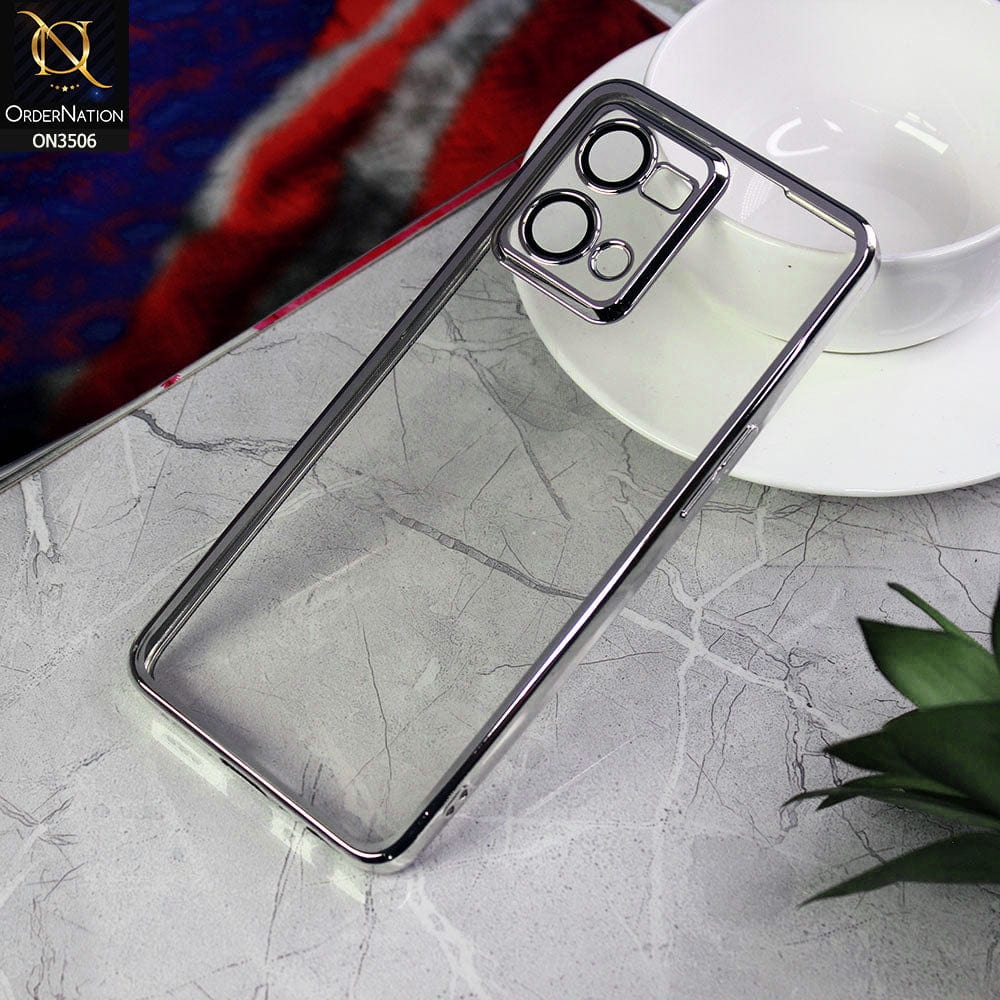 Oppo Reno 7 4G Cover - Silver - Electroplated Shiny Borders Soft Silicone Camera Protection Clear Case