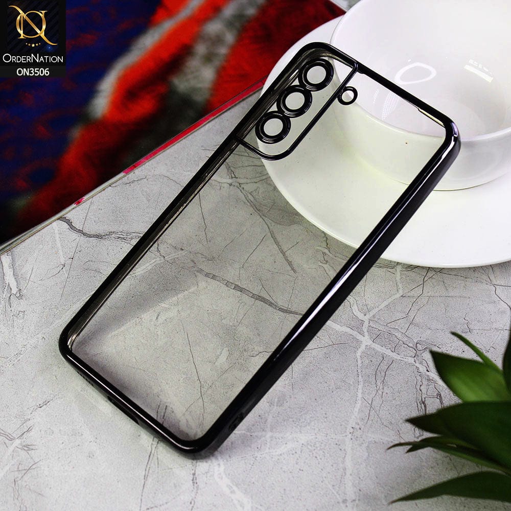 Samsung Galaxy S21 FE 5G Cover - Black - Electroplated Shiny Borders Soft Silicone Camera Protection Clear Case
