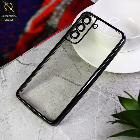 Samsung Galaxy S21 FE 5G Cover - Black - Electroplated Shiny Borders Soft Silicone Camera Protection Clear Case