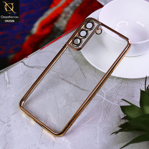 Samsung Galaxy S22 Plus 5G Cover - Golden - Electroplated Shiny Borders Soft Silicone Camera Protection Clear Case