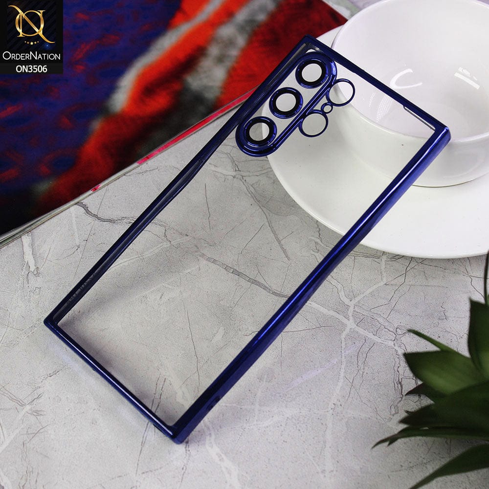 Samsung Galaxy S22 Ultra 5G Cover - Blue - Electroplated Shiny Borders Soft Silicone Camera Protection Clear Case