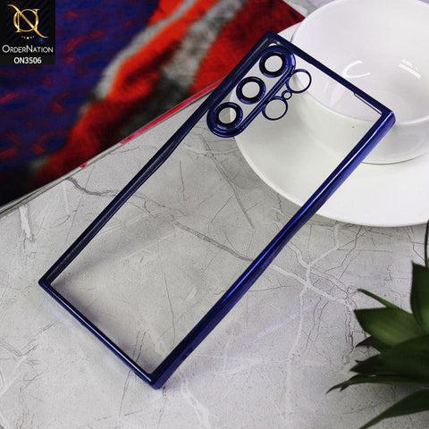 Samsung Galaxy S22 Ultra 5G Cover - Blue - Electroplated Shiny Borders Soft Silicone Camera Protection Clear Case