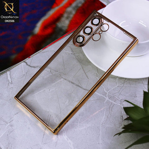 Samsung Galaxy S22 Ultra 5G Cover - Golden - Electroplated Shiny Borders Soft Silicone Camera Protection Clear Case