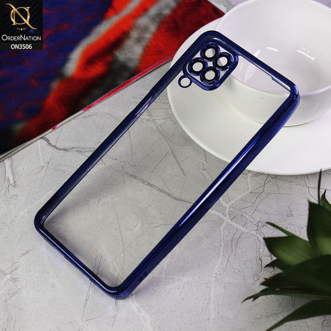 Samsung Galaxy A12 Cover - Blue - Electroplated Shiny Borders Soft Silicone Camera Protection Clear Case