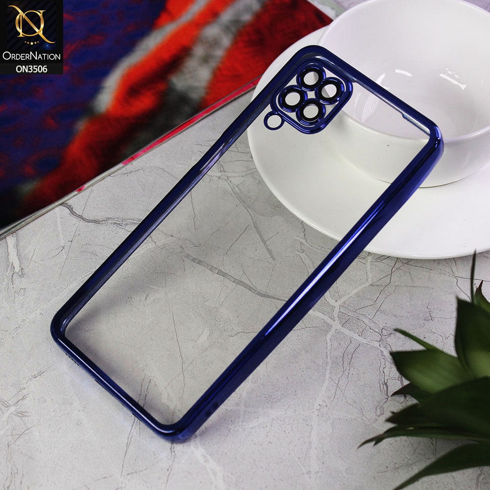 Samsung Galaxy A12 Nacho Cover - Blue - Electroplated Shiny Borders Soft Silicone Camera Protection Clear Case