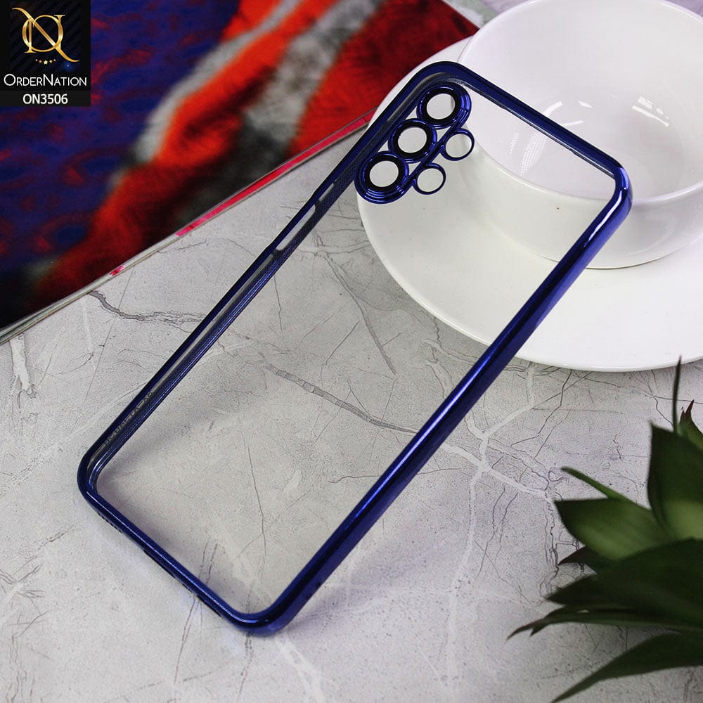 Samsung Galaxy A13 Cover - Blue - Electroplated Shiny Borders Soft Silicone Camera Protection Clear Case