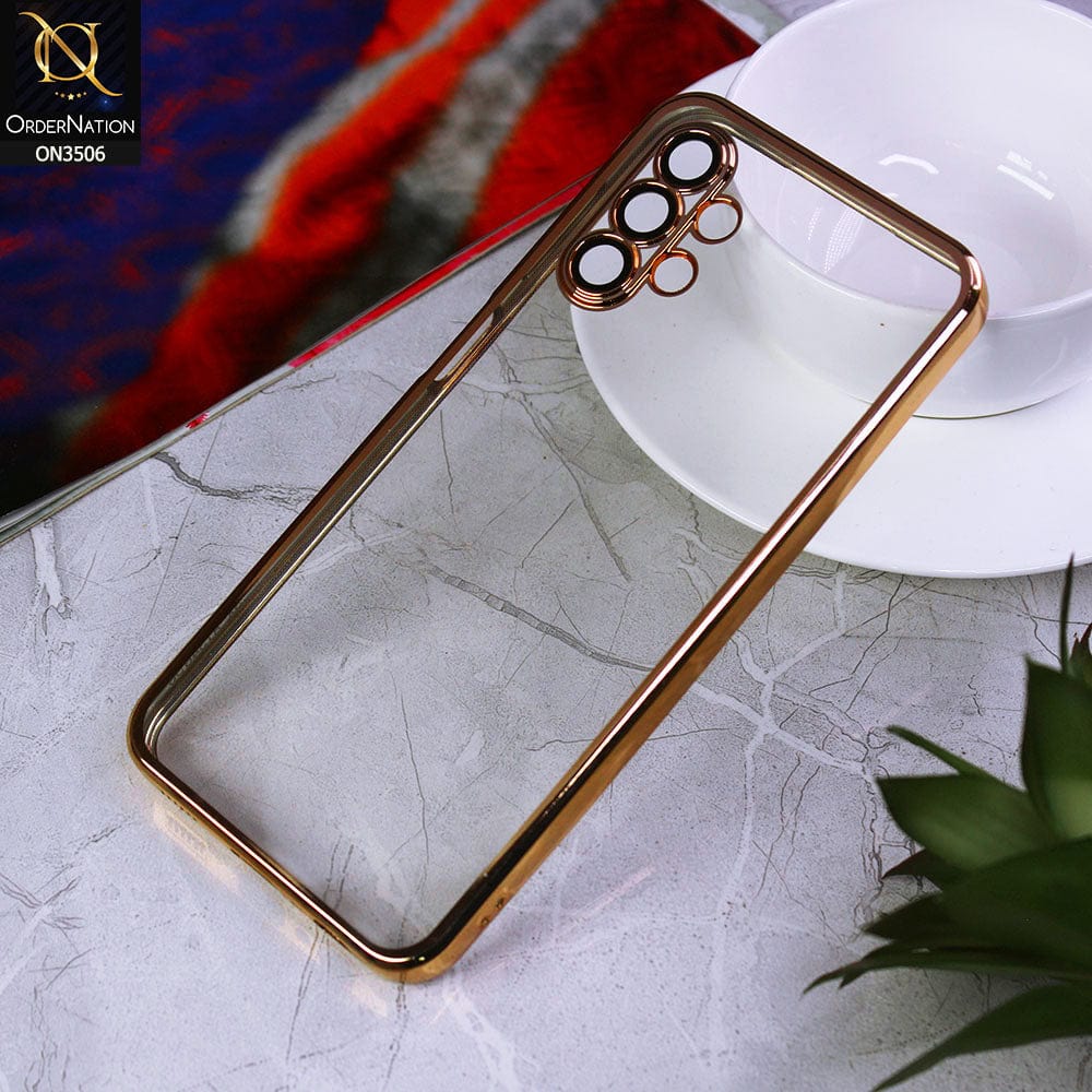 Samsung Galaxy A13 Cover - Golden - Electroplated Shiny Borders Soft Silicone Camera Protection Clear Case