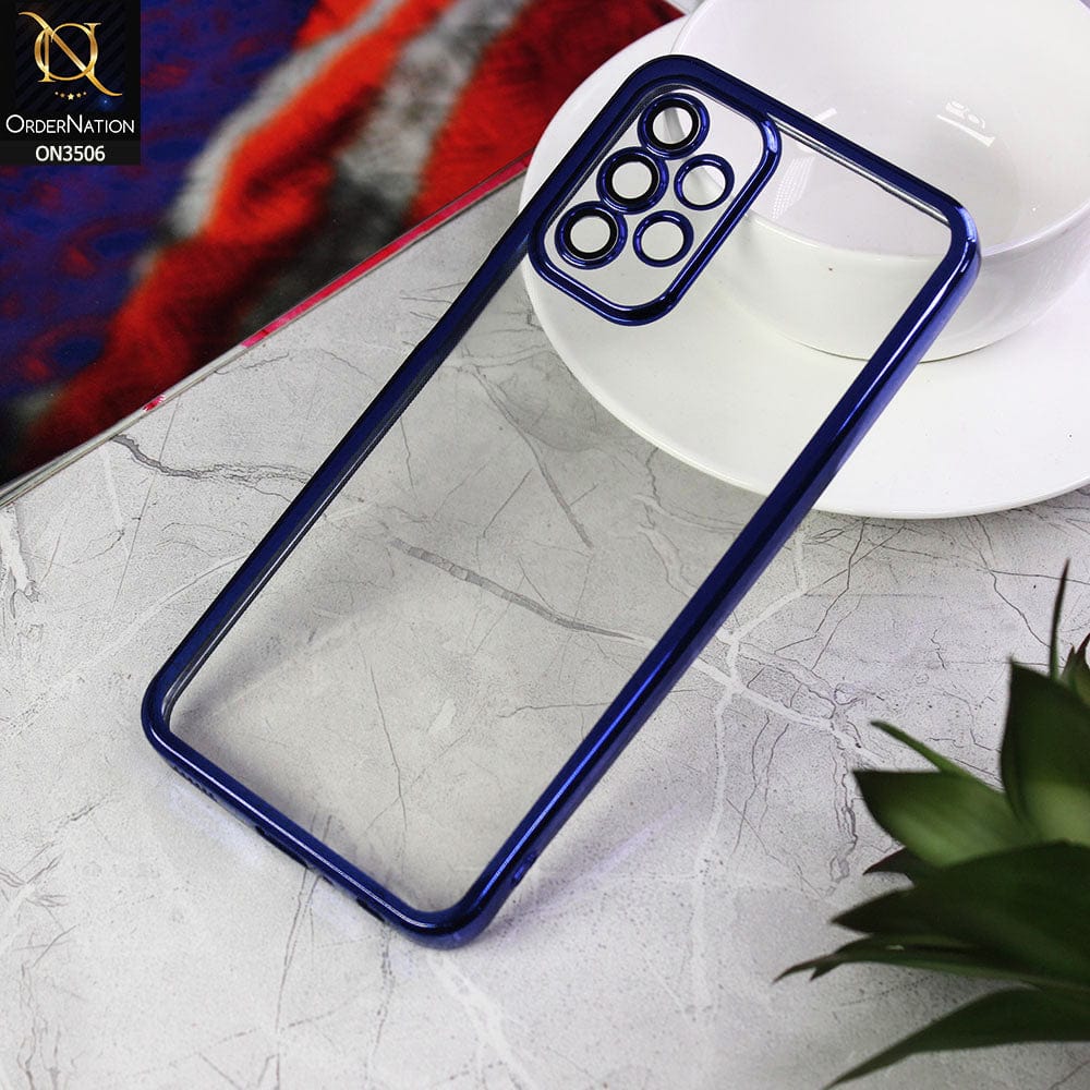 Samsung Galaxy A23 5G Cover - Blue - Electroplated Shiny Borders Soft Silicone Camera Protection Clear Case