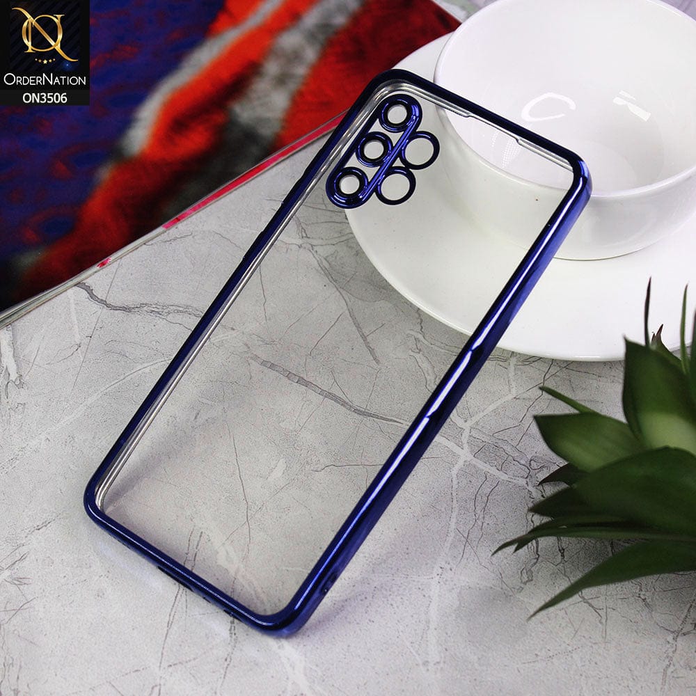 Samsung Galaxy A32 Cover - Blue - Electroplated Shiny Borders Soft Silicone Camera Protection Clear Case