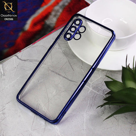 Samsung Galaxy A32 Cover - Blue - Electroplated Shiny Borders Soft Silicone Camera Protection Clear Case