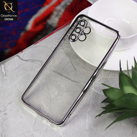 Samsung Galaxy A32 Cover - Silver - Electroplated Shiny Borders Soft Silicone Camera Protection Clear Case