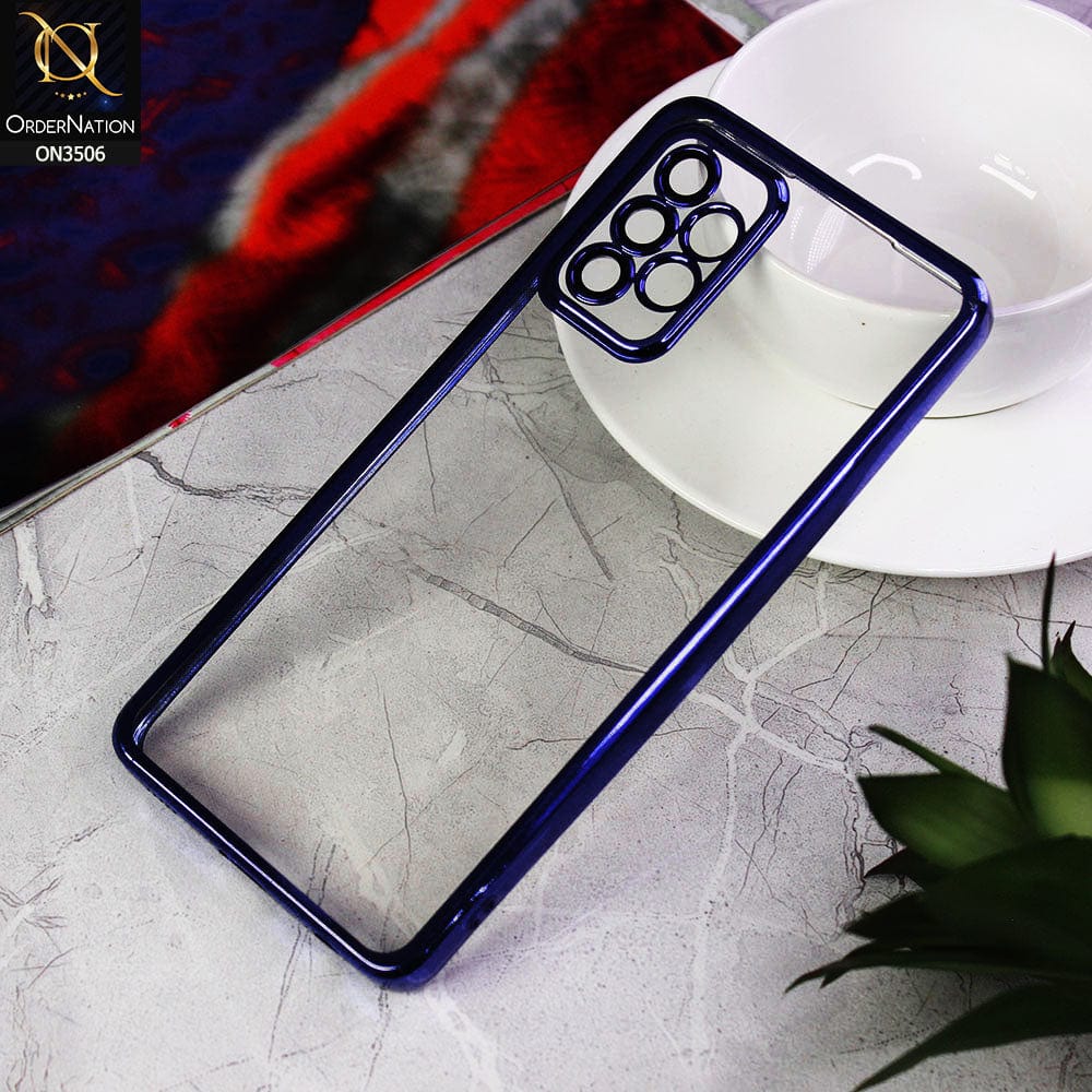 Samsung Galaxy A52 Cover - Blue - Electroplated Shiny Borders Soft Silicone Camera Protection Clear Case
