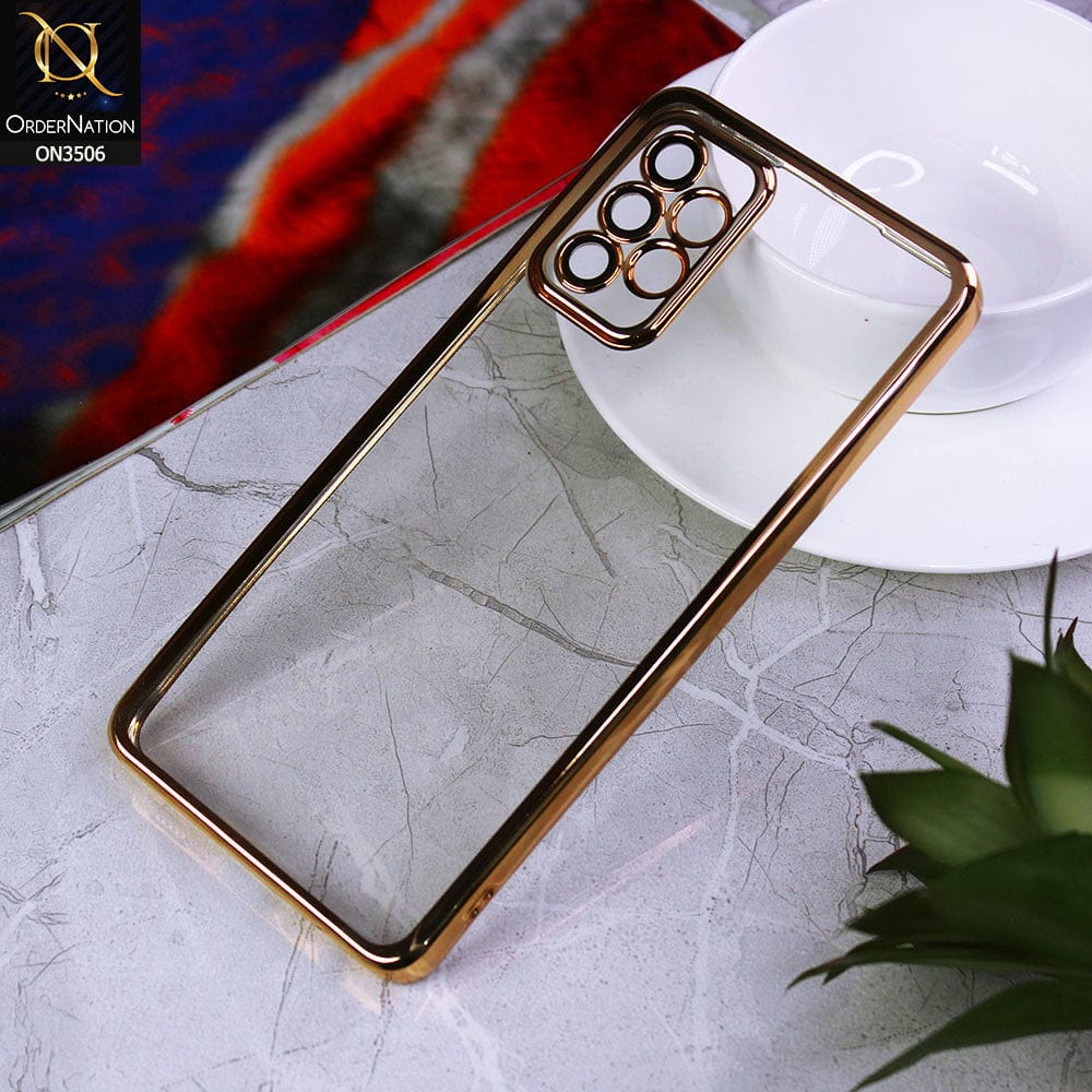 Samsung Galaxy A52 Cover - Golden - Electroplated Shiny Borders Soft Silicone Camera Protection Clear Case