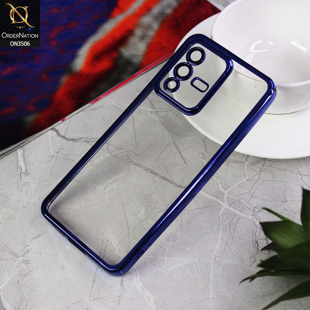 Vivo S12 Cover - Blue - Electroplated Shiny Borders Soft Silicone Camera Protection Clear Case