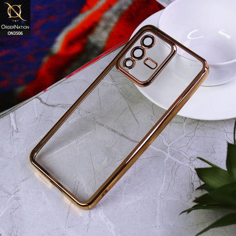 Vivo S12 Cover - Golden - Electroplated Shiny Borders Soft Silicone Camera Protection Clear Case
