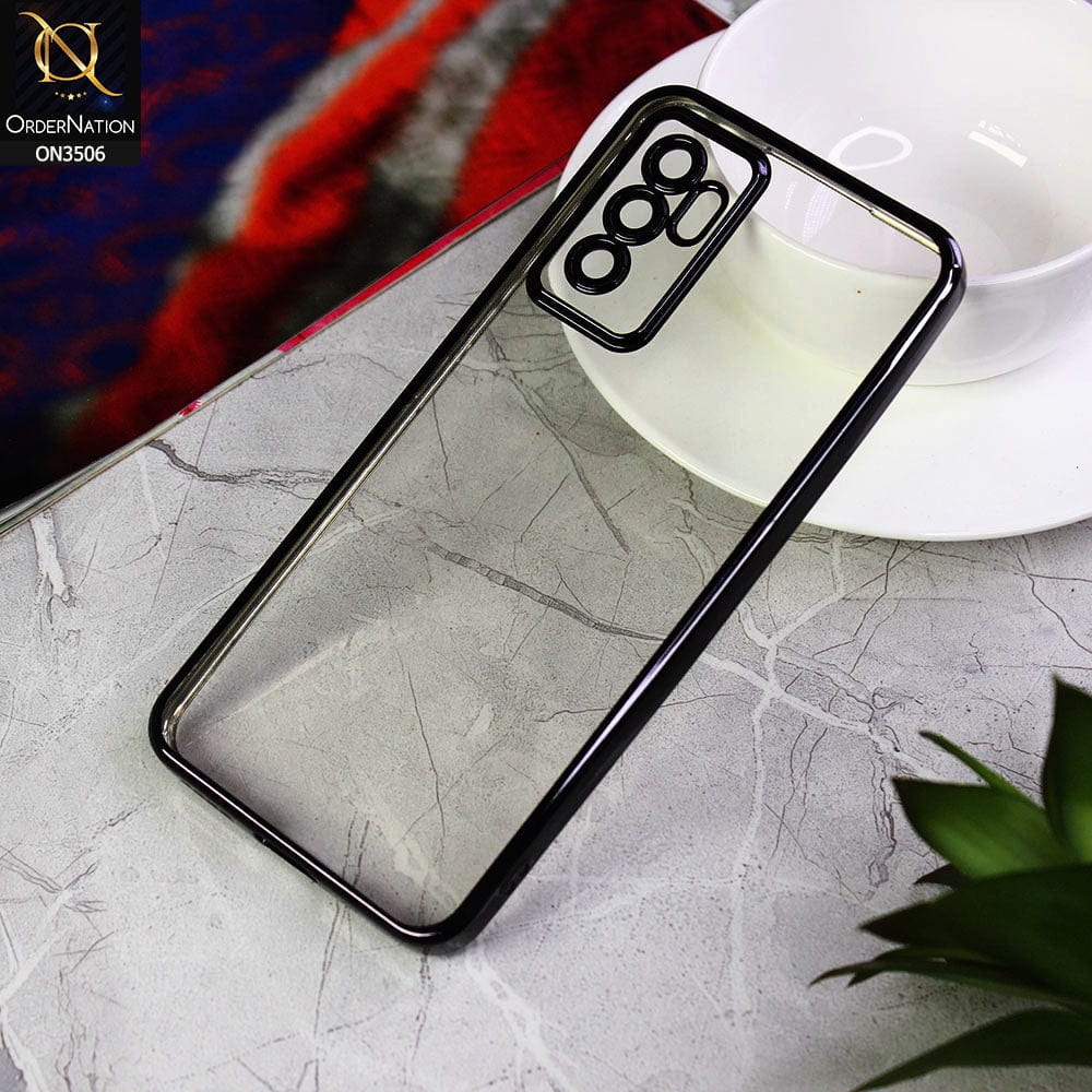 Vivo V23e Cover - Black - Electroplated Shiny Borders Soft Silicone Camera Protection Clear Case