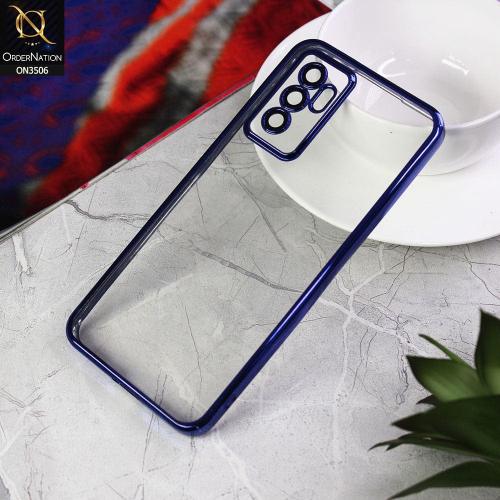 Vivo V23e 5G Cover - Blue - Electroplated Shiny Borders Soft Silicone Camera Protection Clear Case