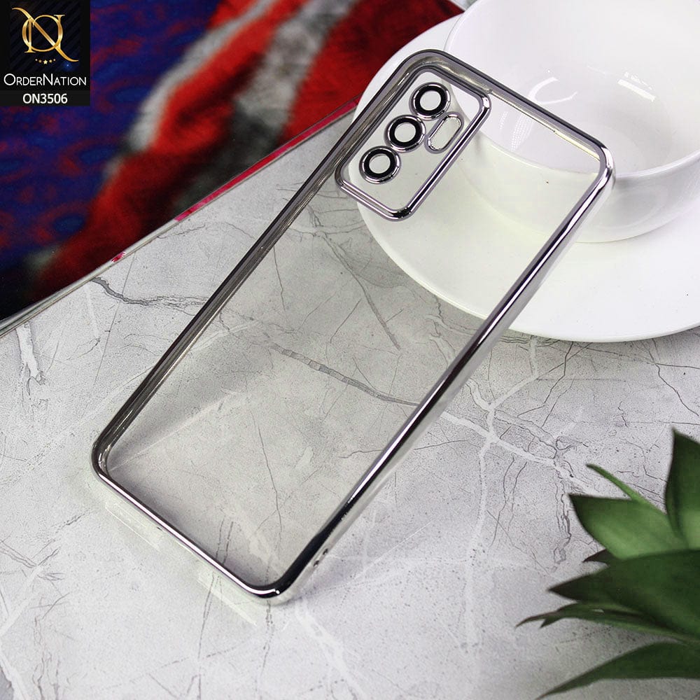 Vivo V23e Cover - Silver - Electroplated Shiny Borders Soft Silicone Camera Protection Clear Case