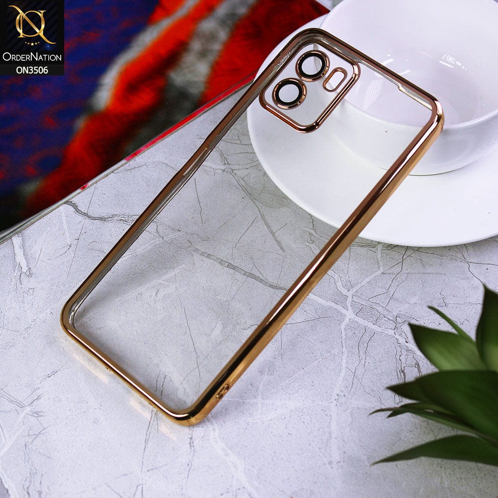 Vivo Y15a Cover - Golden - Electroplated Shiny Borders Soft Silicone Camera Protection Clear Case
