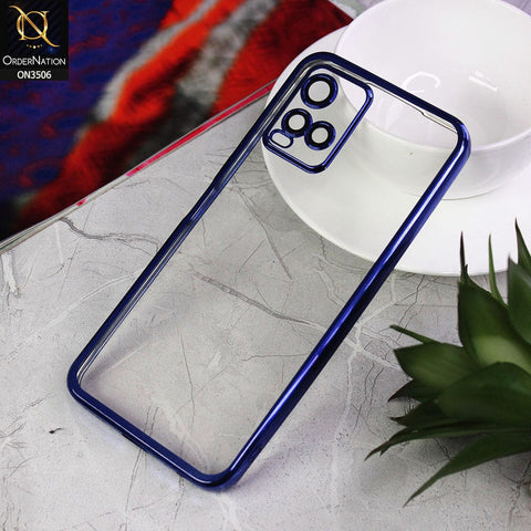 Vivo Y21G Cover - Blue - Electroplated Shiny Borders Soft Silicone Camera Protection Clear Case