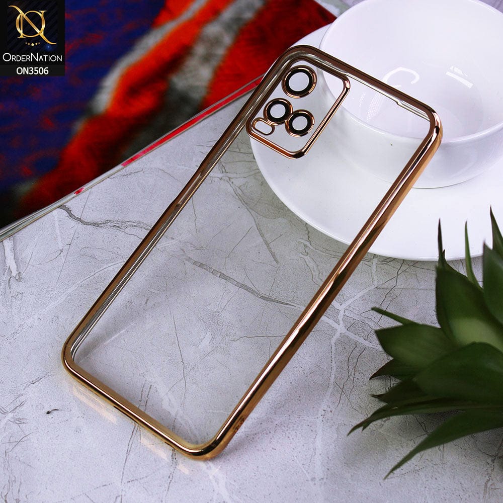 Vivo Y21s Cover - Golden - Electroplated Shiny Borders Soft Silicone Camera Protection Clear Case