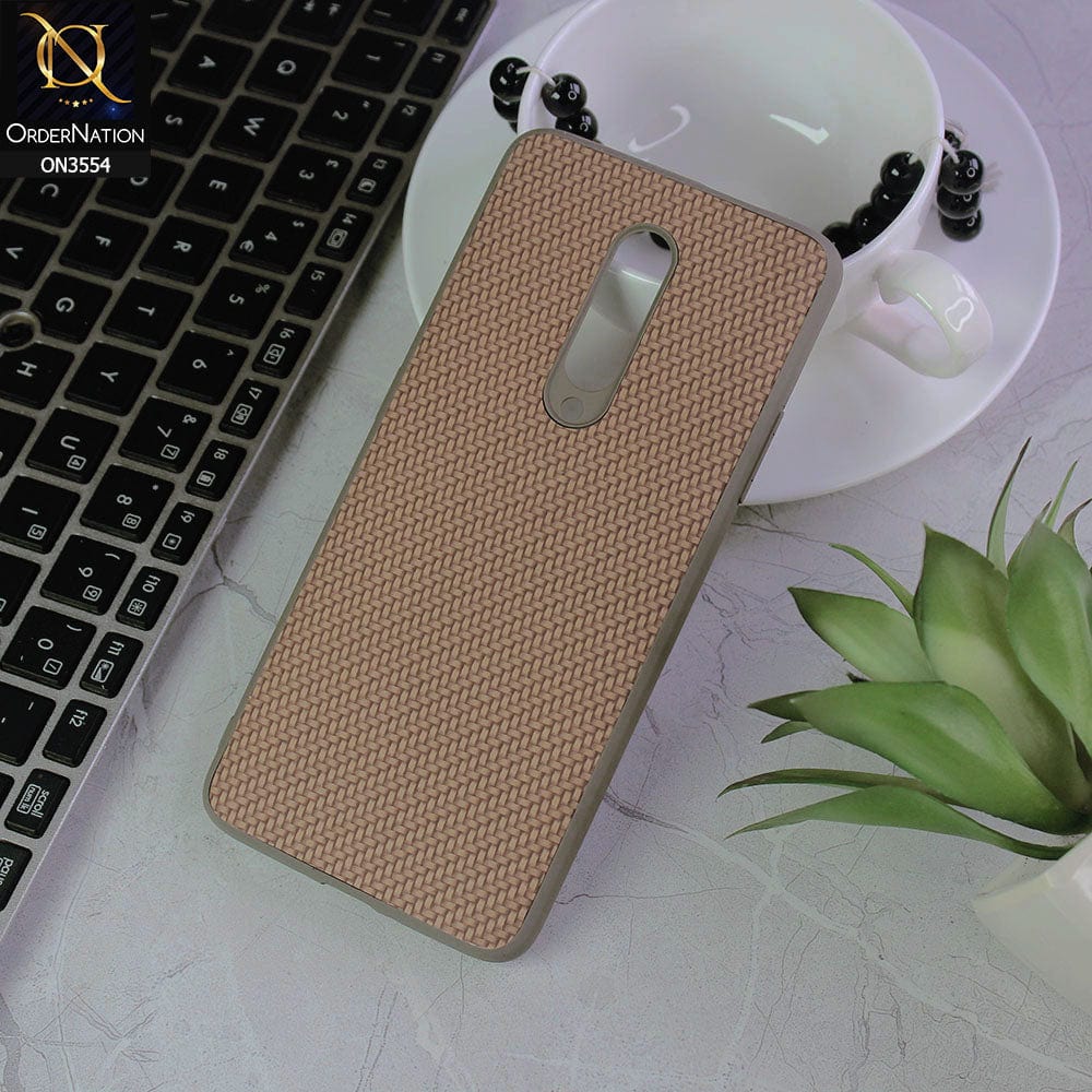 OnePlus 7 Pro Cover - Light Brown - Carbon Fiber Texture Soft Silicone Case