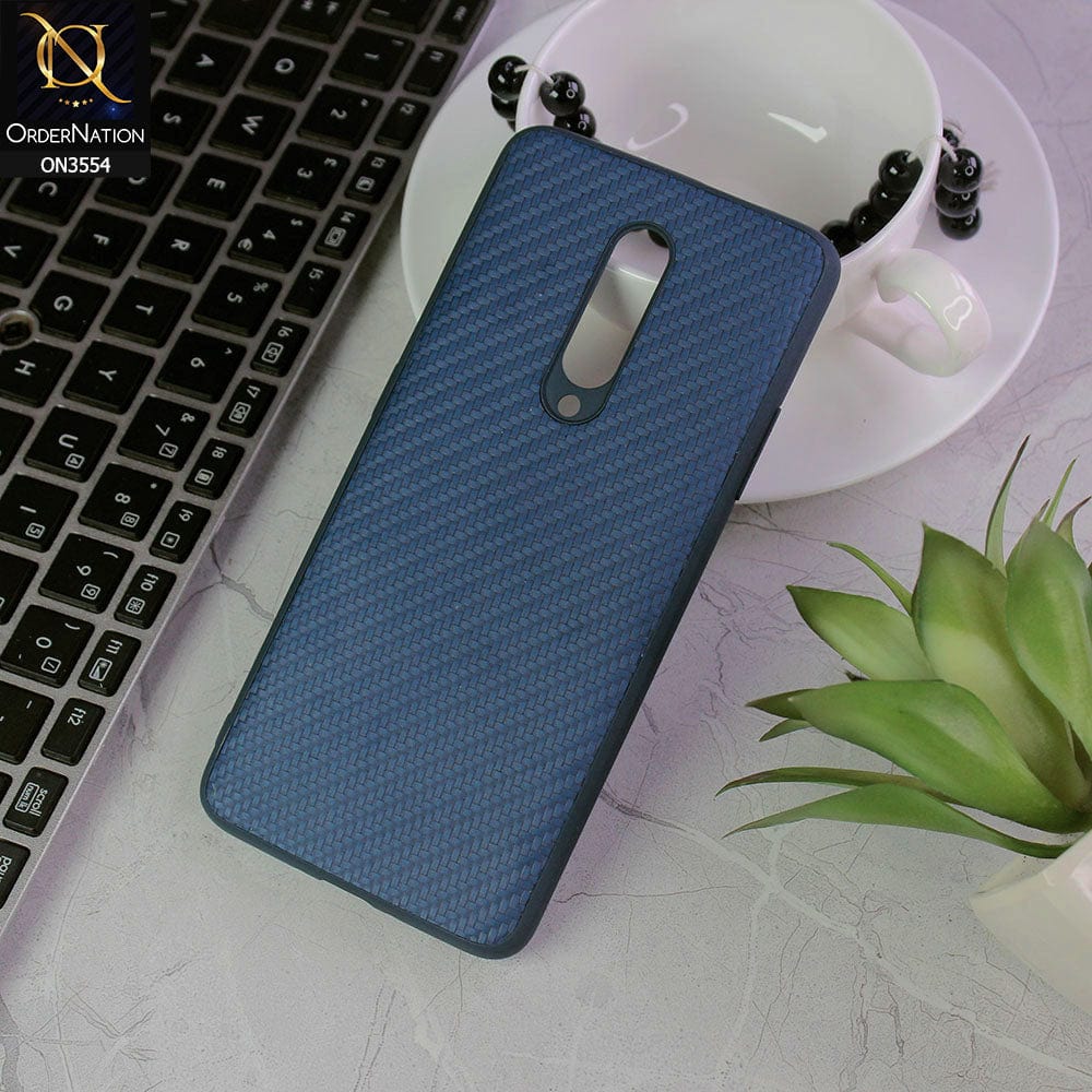 OnePlus 7 Pro Cover - Navy Blue - Carbon Fiber Texture Soft Silicone Case