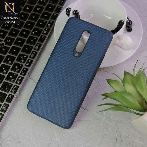 OnePlus 7 Pro Cover - Navy Blue - Carbon Fiber Texture Soft Silicone Case