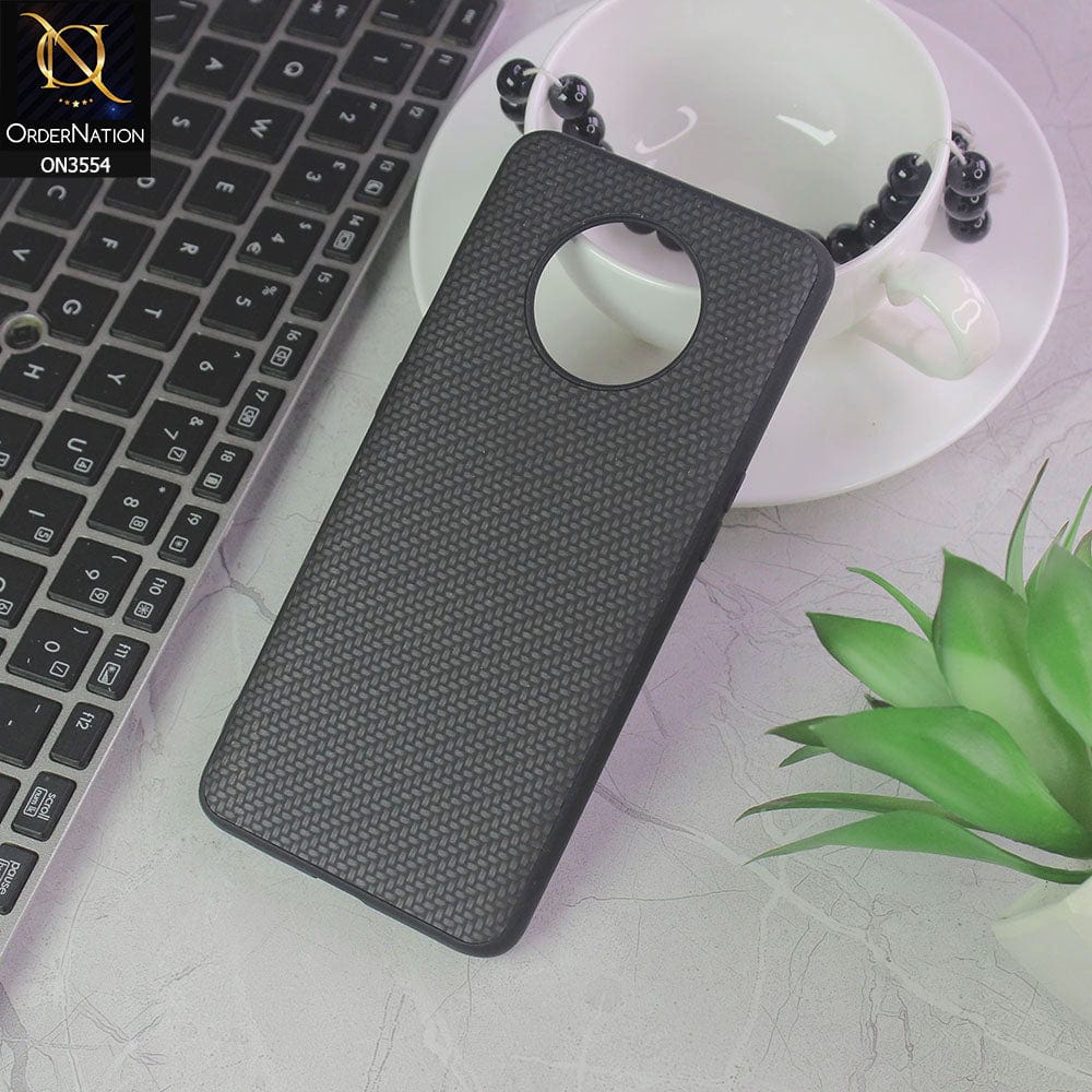 OnePlus 7T Cover - Black - Carbon Fiber Texture Soft Silicone Case