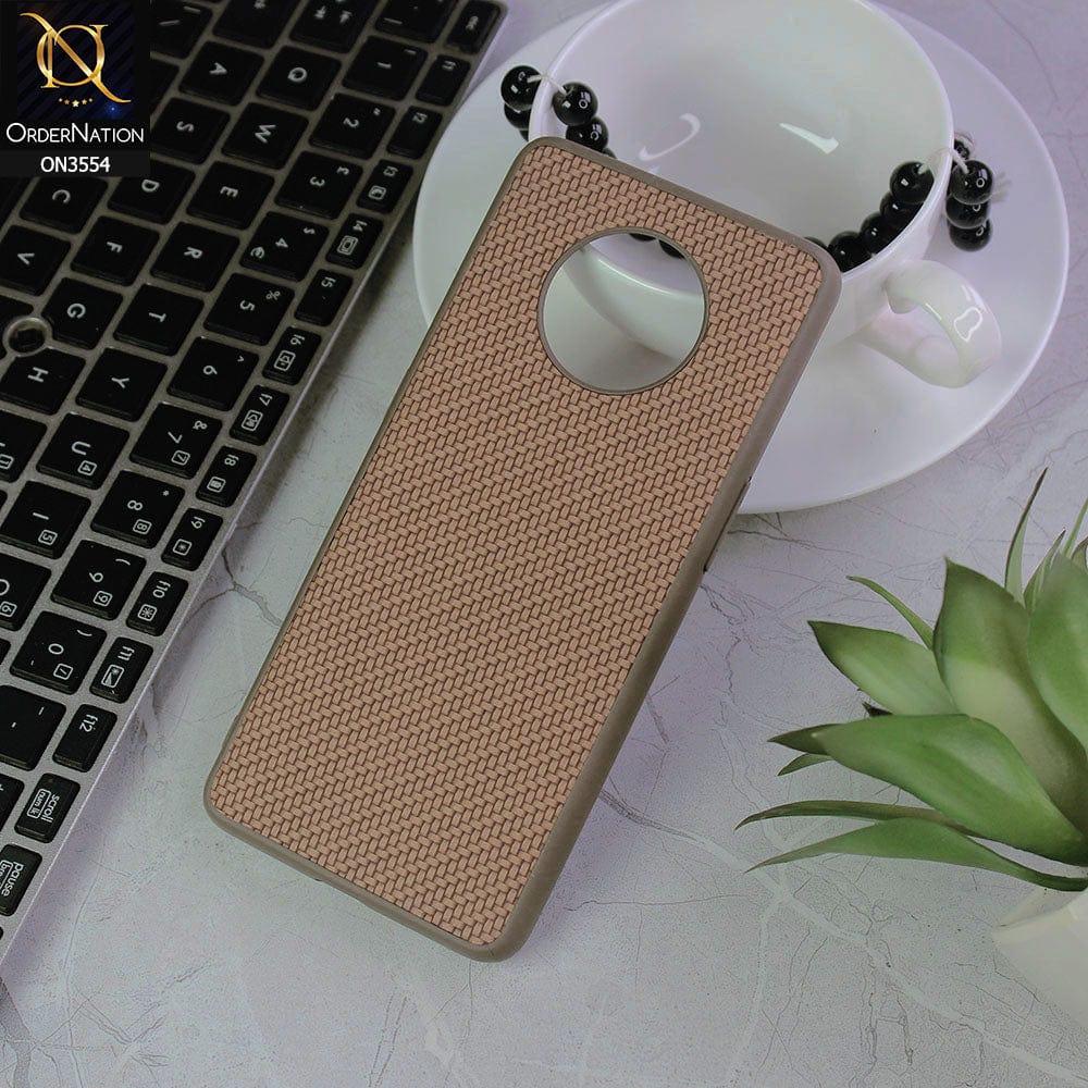 OnePlus 7T Cover - Light Brown - Carbon Fiber Texture Soft Silicone Case