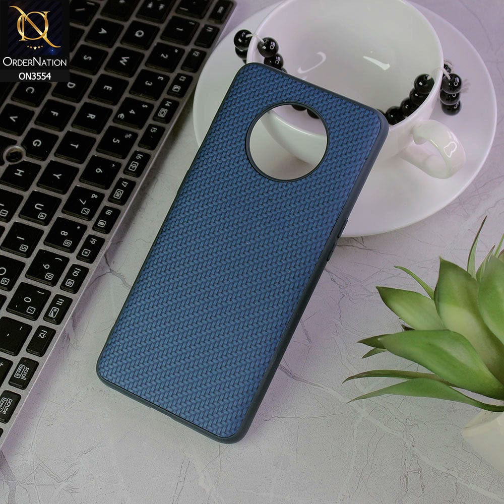 OnePlus 7T Cover - Navy Blue - Carbon Fiber Texture Soft Silicone Case