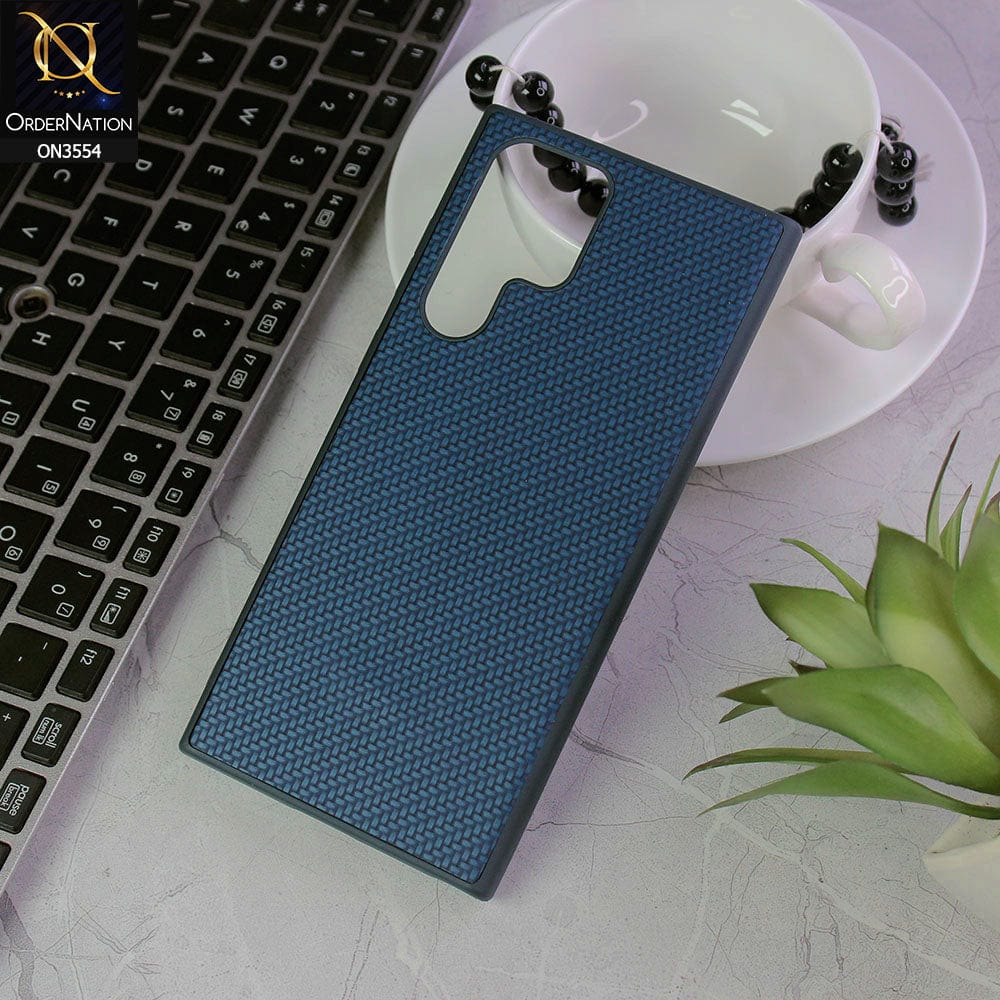 Samsung Galaxy S22 Ultra 5G Cover - Navy Blue - Carbon Fiber Texture Soft Silicone Case