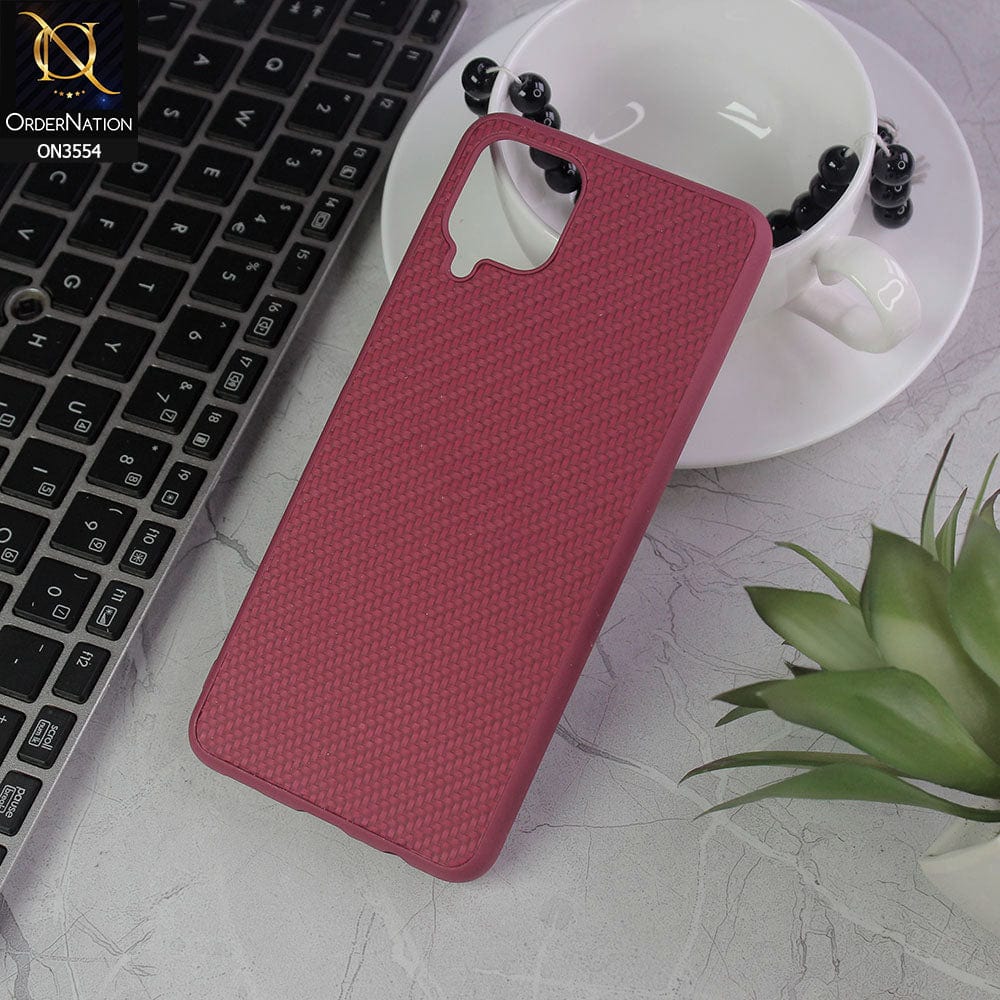 Samsung Galaxy A12 Nacho Cover - Burgundy - Carbon Fiber Texture Soft Silicone Case