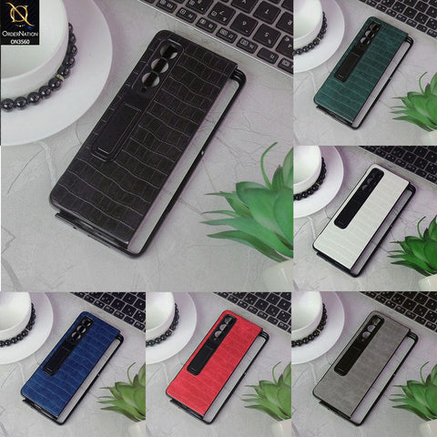 Samsung Galaxy Z Fold 3 5G Cover - Gray - Crocks Texture Pu Leather Hard Case With Kick Stand